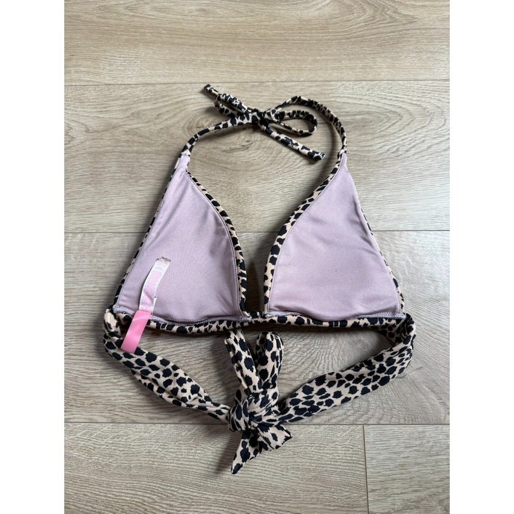 EUC Victoria Secret leopard print bikini top THE PLUNGE halter pushup size S - Picture 2 of 7